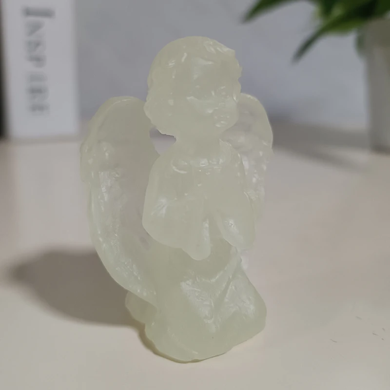 Glow in Dark Cute Resin Fairy Girl Angel Figurine Peaceful Prayer Angels Statues Man-made Jade Stone Ornaments Home Decorative view 3