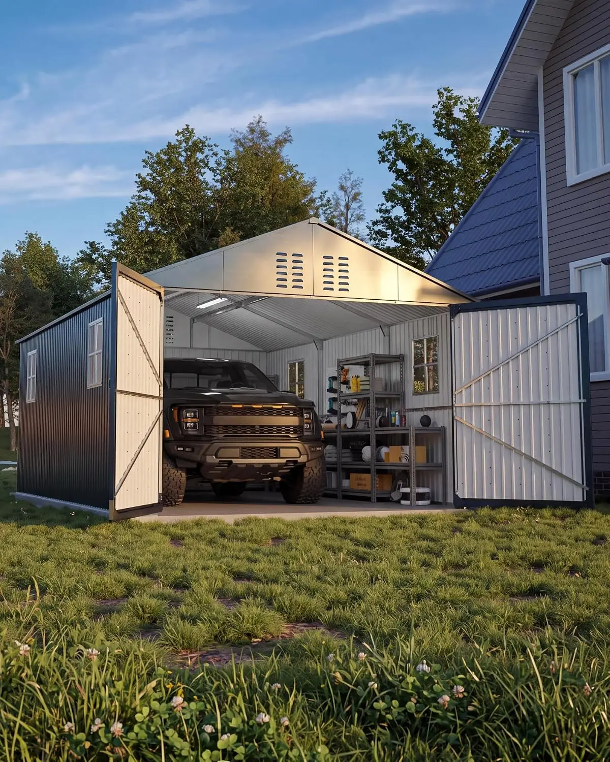12x20 ft Enclosed Metal Carport Shed Vehicle Shelter Outdoor Garage Storage, Customized
