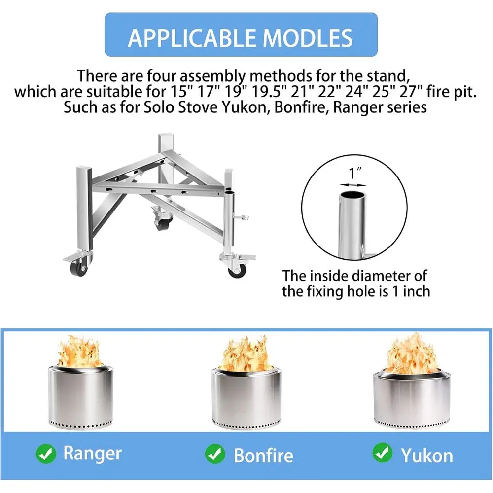 Supporto per braciere regolabile in acciaio inossidabile per caminetti da esterno, adatto a 15-27 pozzi