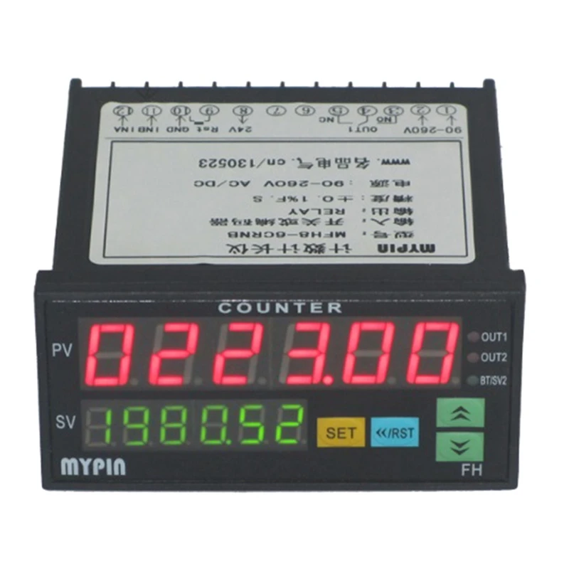 A47U Mypin FH8-6CRRB Dual Display Digital Counter 6 Digits Light-Emitting Diode AC/DC Length Meter Black