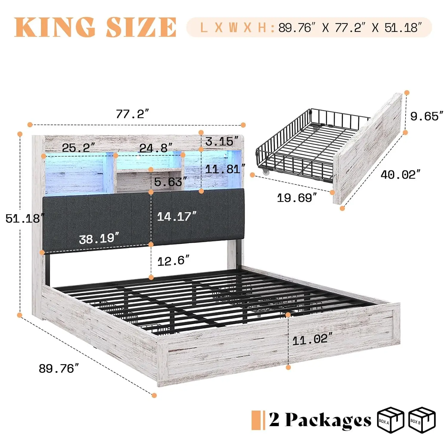 White King Storage Bed 51.2