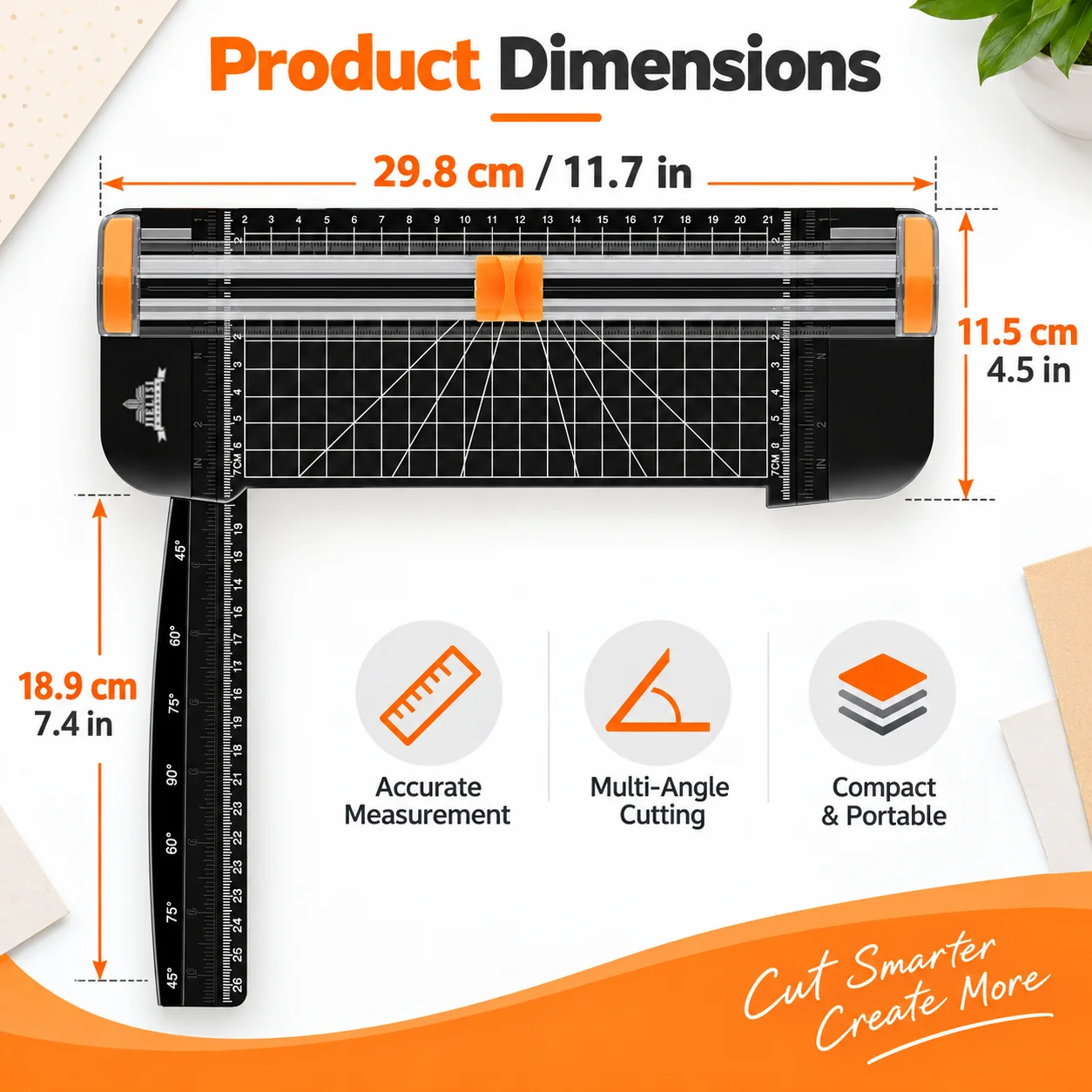 Portable Paper Trimmer with Sliding Blade, CM/Inch Dual Scale & Angle Guide for Photos, Cards, Scrapbooking and Crafts