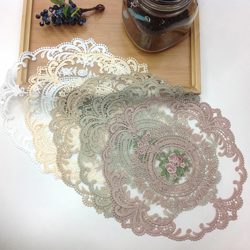 1Pcs Dining Table Flower Embroidery Craft Placemat European Style Lace Insulation Plate Mat Anti-scald Coaster Table Pads