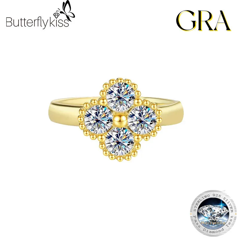 

Butterflykiss 925 Sterling Silver Ring For Women Light Luxury Niche Lucky Flower Full Moissanite Diamond Ring Sweet Fine Jewelry