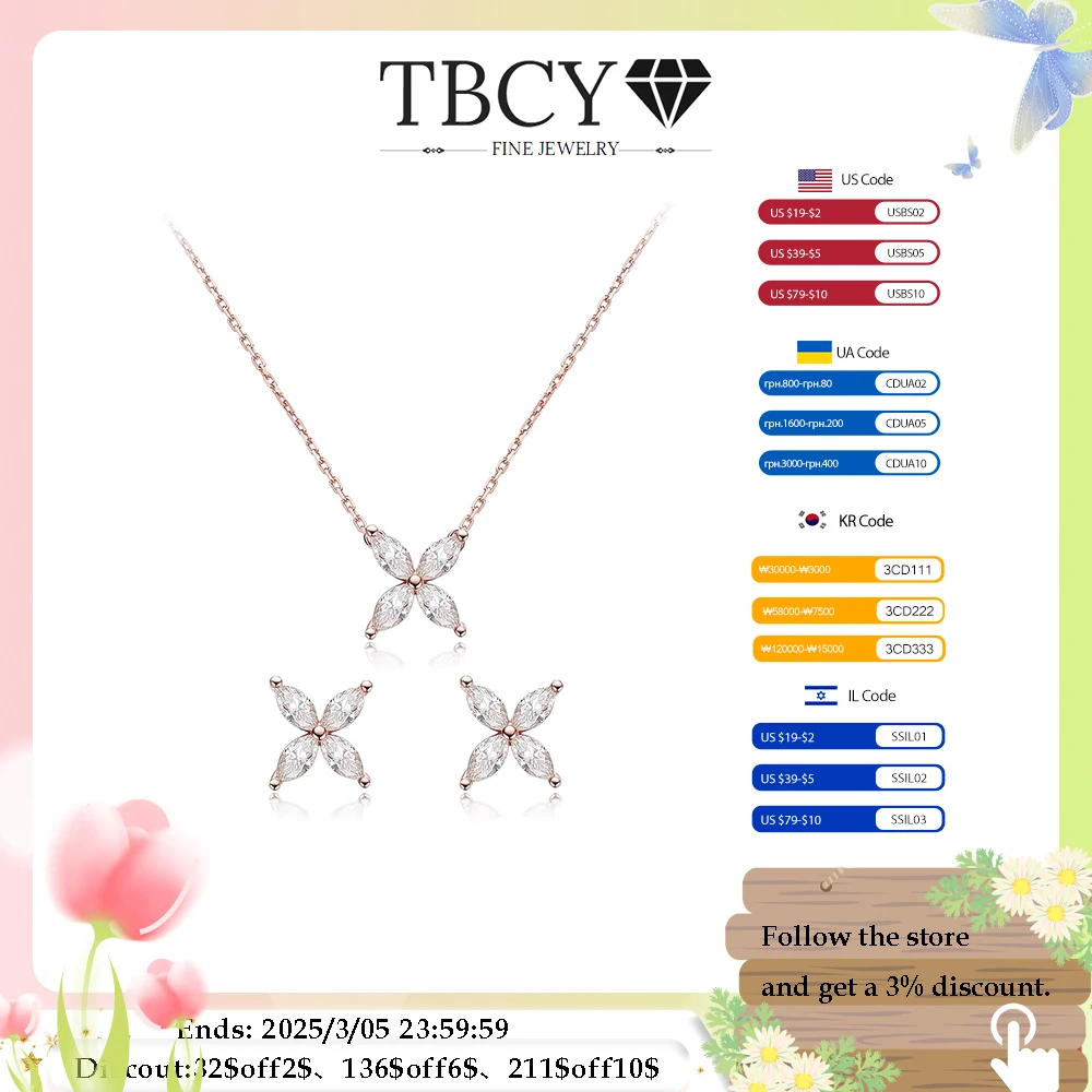 TBCYD Clover Horse Eye 3x6mm Moissanite orecchini a bottone collana per le donne S925 argento D Color Marquise Diamond Ear Studs pendenti