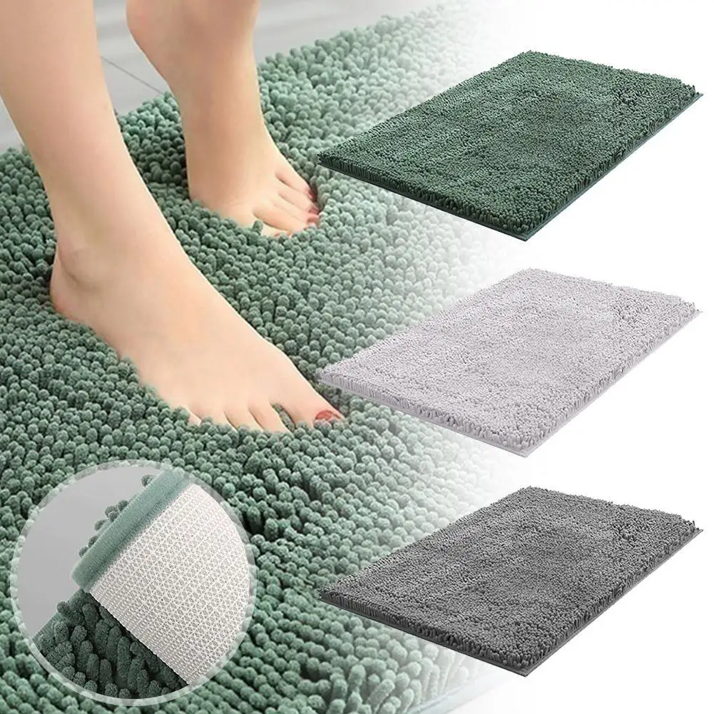 Fluffy Washable Chenille Absorbent Bathroom Floor Mat 60cm Kitchen 40cm Carpet Bedroom Rug X Toilet Pads Foot D2w5