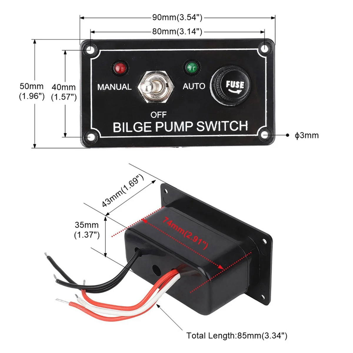 2X DC 12V Fused Marine Bilge Pump Switch Panel with LED Indicator Light Manual/Off/Auto 3-Way Toggle Switch