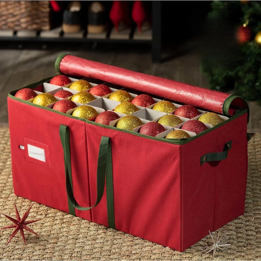 

Large Christmas Ornament Storage Box - Stores 128 Ornaments W/Dividers - Non-Woven, Durable Christmas Storage Containers