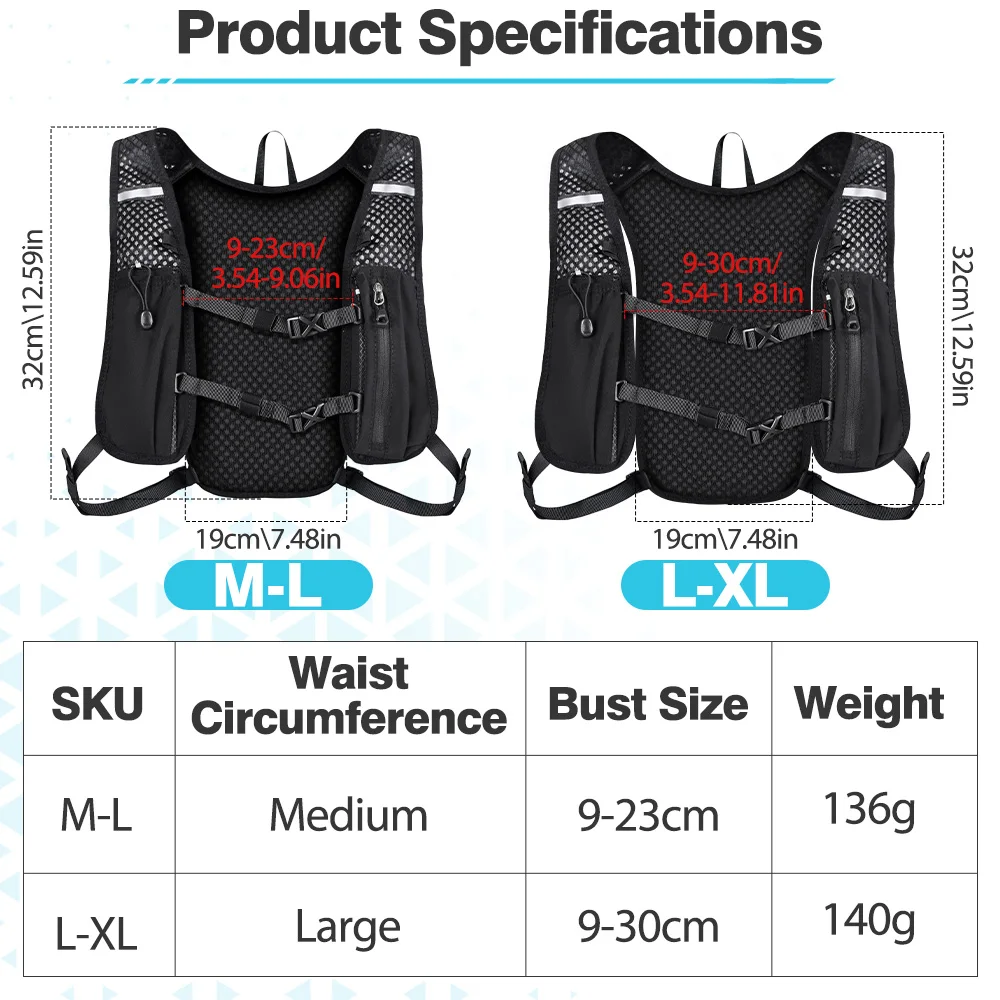 NEWBOLER Trail Running Backpack M/L Ultra Lightweight Hydration Vest Breathable Functional Pack for Marathon Cycling Hiking