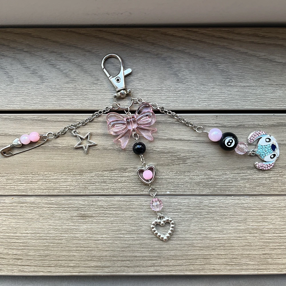 Y2K Stitch sleutelhanger charme boog hart ster hangers Kawaii Goth tas ketting schattig accessoire voor trendy tassen