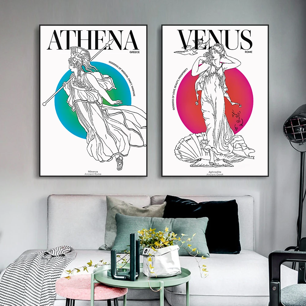 Colorful Greek Goddess Poster Athena and Venus Prints Abstract Midcentury Wall Art Greek Mythology Art Canvas Painting Decor