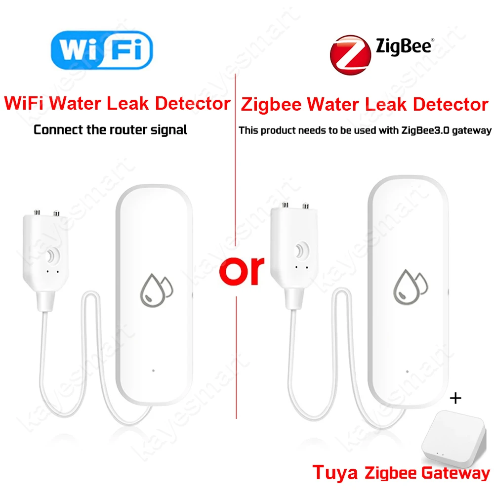 Tuya Smart Zigbee WiFi Water Sensor Leak Detector Overflow Flood Water Leakage Alarm Smart Life APP Control Work with Zigbee Hub