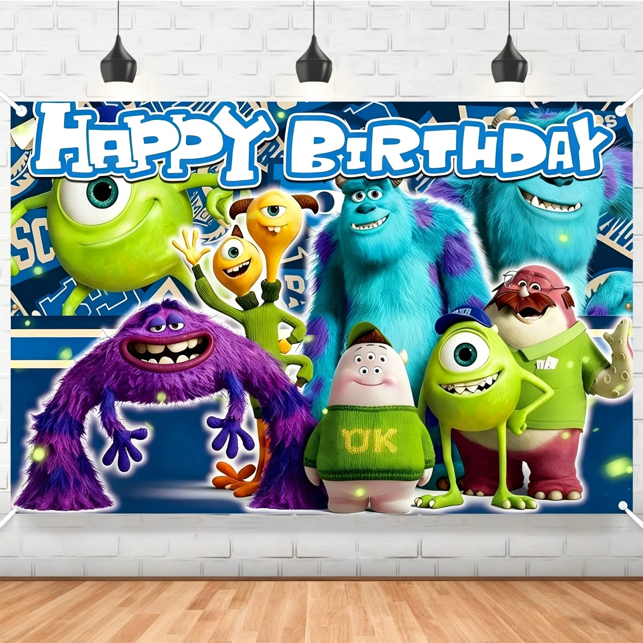 Monster-Geburtstags-Hintergrund, Monster-Uni Happy Birthday Fotohintergrund-Banner, Mike Cartoon-Themen-Partydekoration