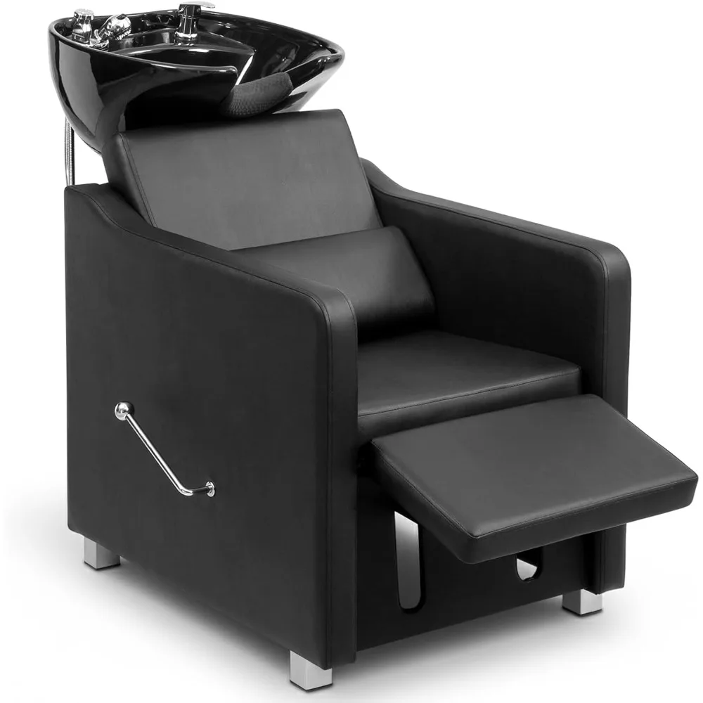 

Backwash Barber Chair with Ceramic Hair Wash Bowl Sink, Adjustable Leg Baffle, Reclining Shampoo Station Chair