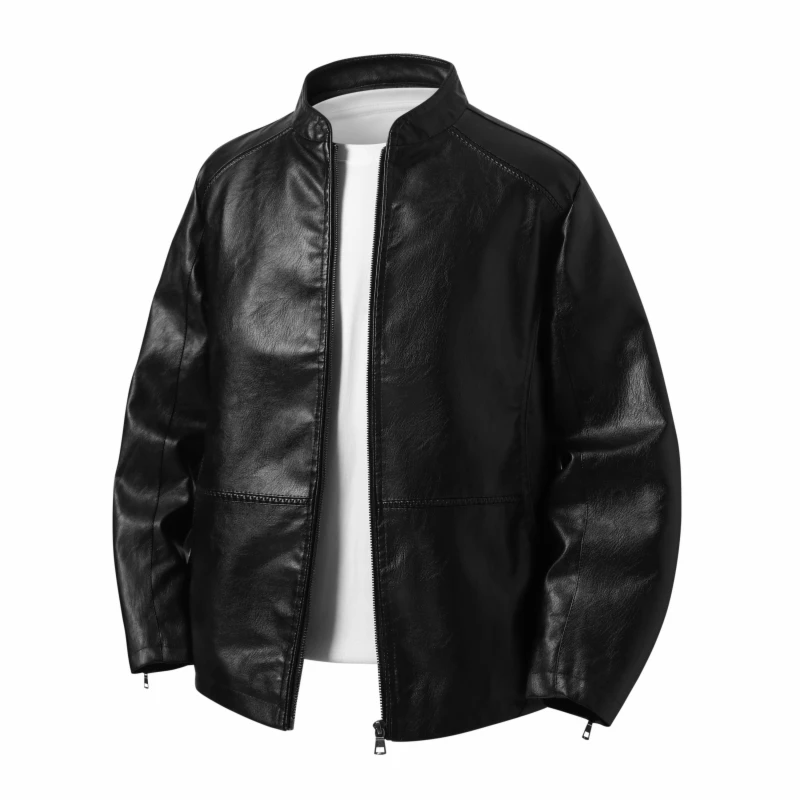 Men's Stand Casual Leather Jacket Versatile Fashion Bike Style Coat Classic Windproof Leather Jacket High Quality Men's Clothing