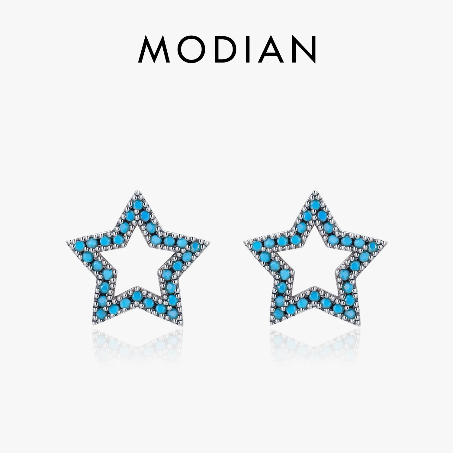 

MODIAN New 925 Sterling Silver Vintage Stars Turquoise Ear Studs Fashion Hollow Out Charm Female Stud Earrings For Women Jewelry