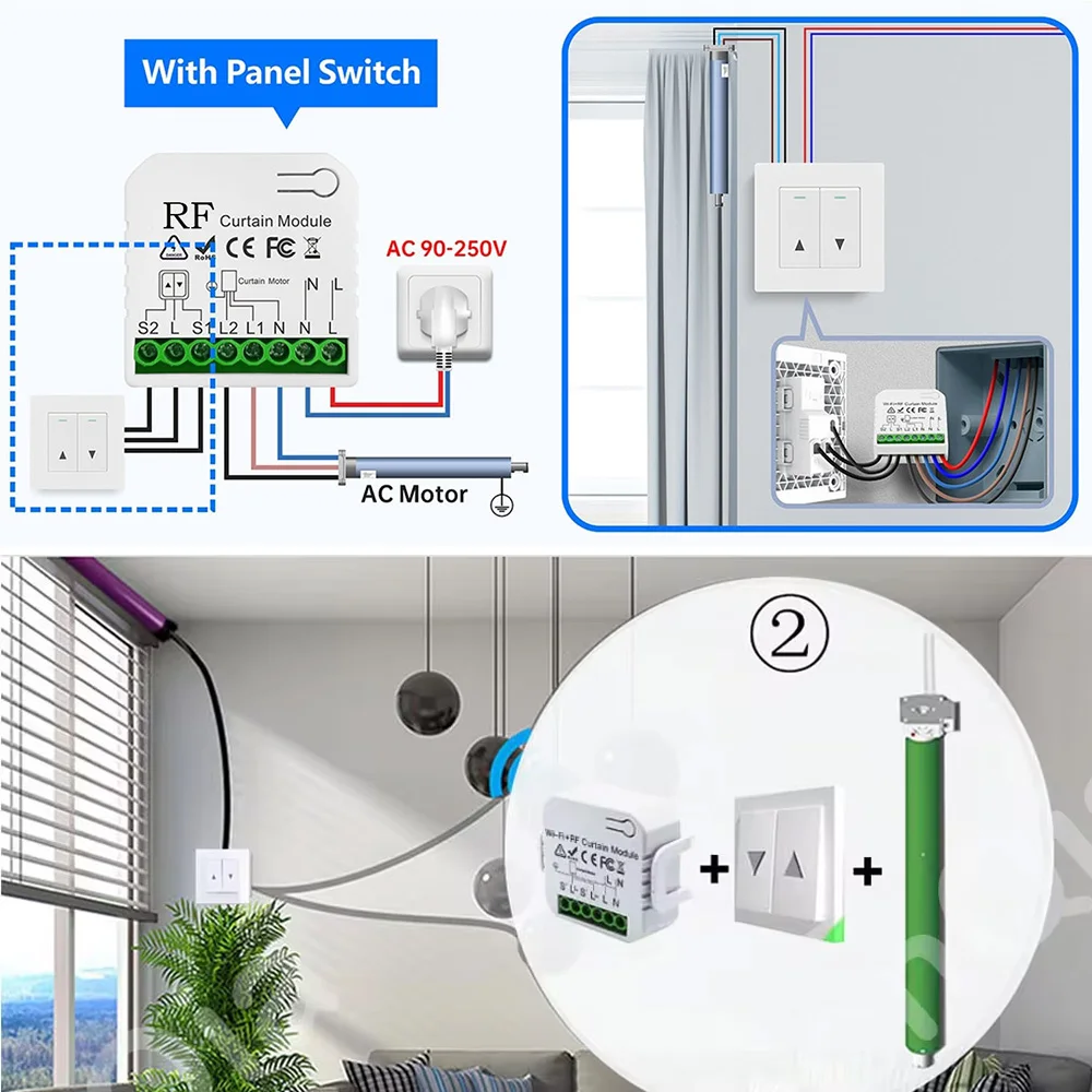 Smart Life Tuya RF 433Mhz Wireless Curtain Switch Roller Shutter Module for Blinds Motor Timer Voice Control Google Home Alexa