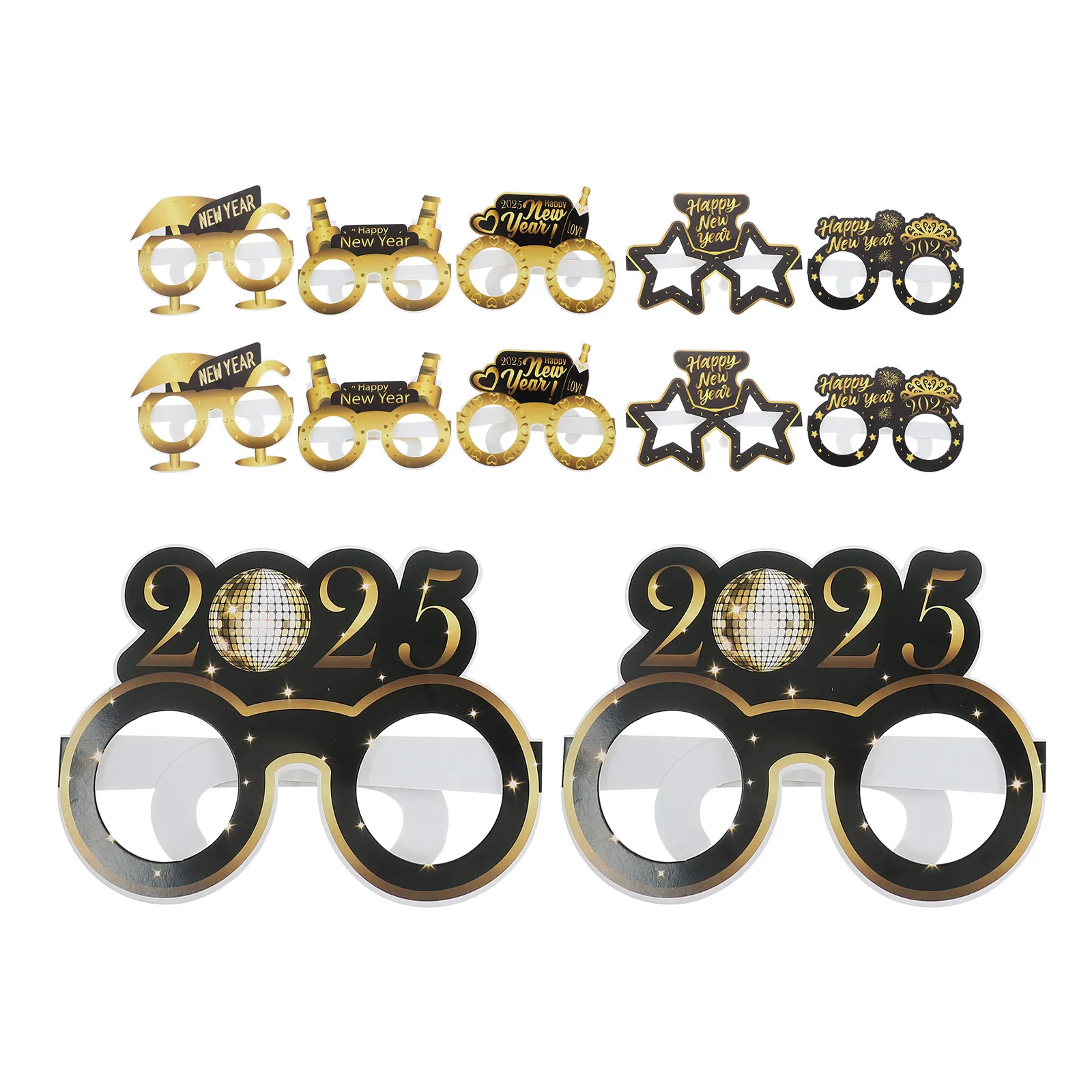 

12 Pcs Black Gold Paper Glasses New Year Photo Props Happy Eyeglasses Party Accessories Creative Design Fun Celebration