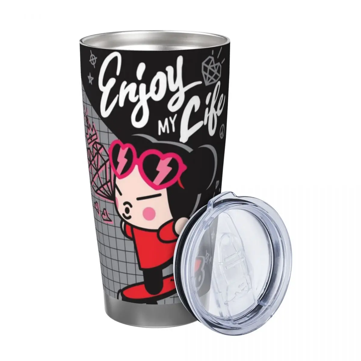 Cute Cartoon Pucca 20oz Stainless Steel Insulated Thermal Coffee Car Cup Cold Hot Mugs Vacuum Flask