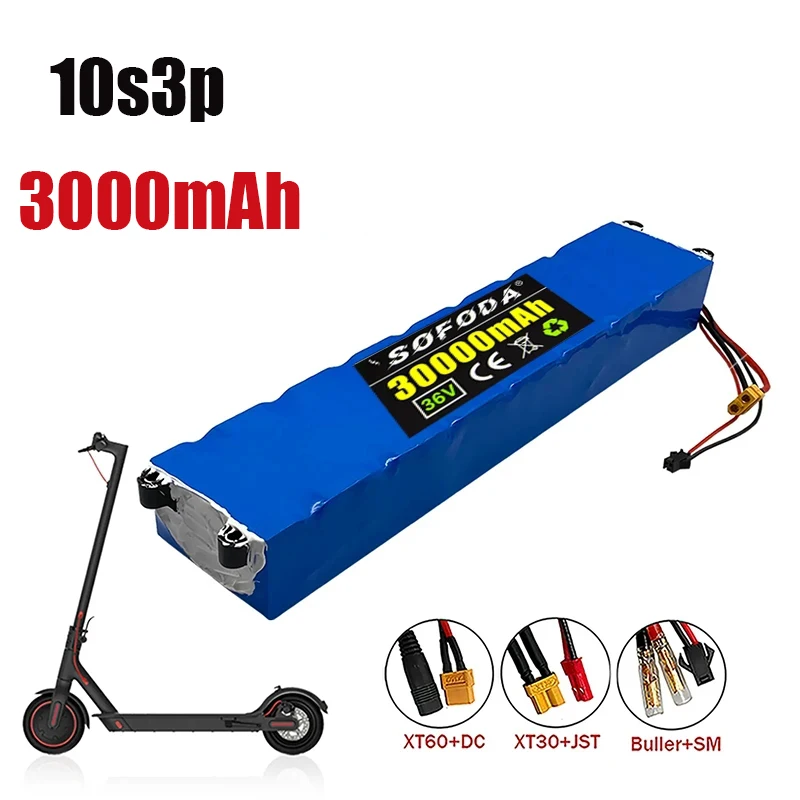 

2024 36V 30Ah 18650 Lithium Battery Pack 10S3P 30000mah 500W Same Port 42V Electric Scooter M365 Ebike Power Battery with BMS