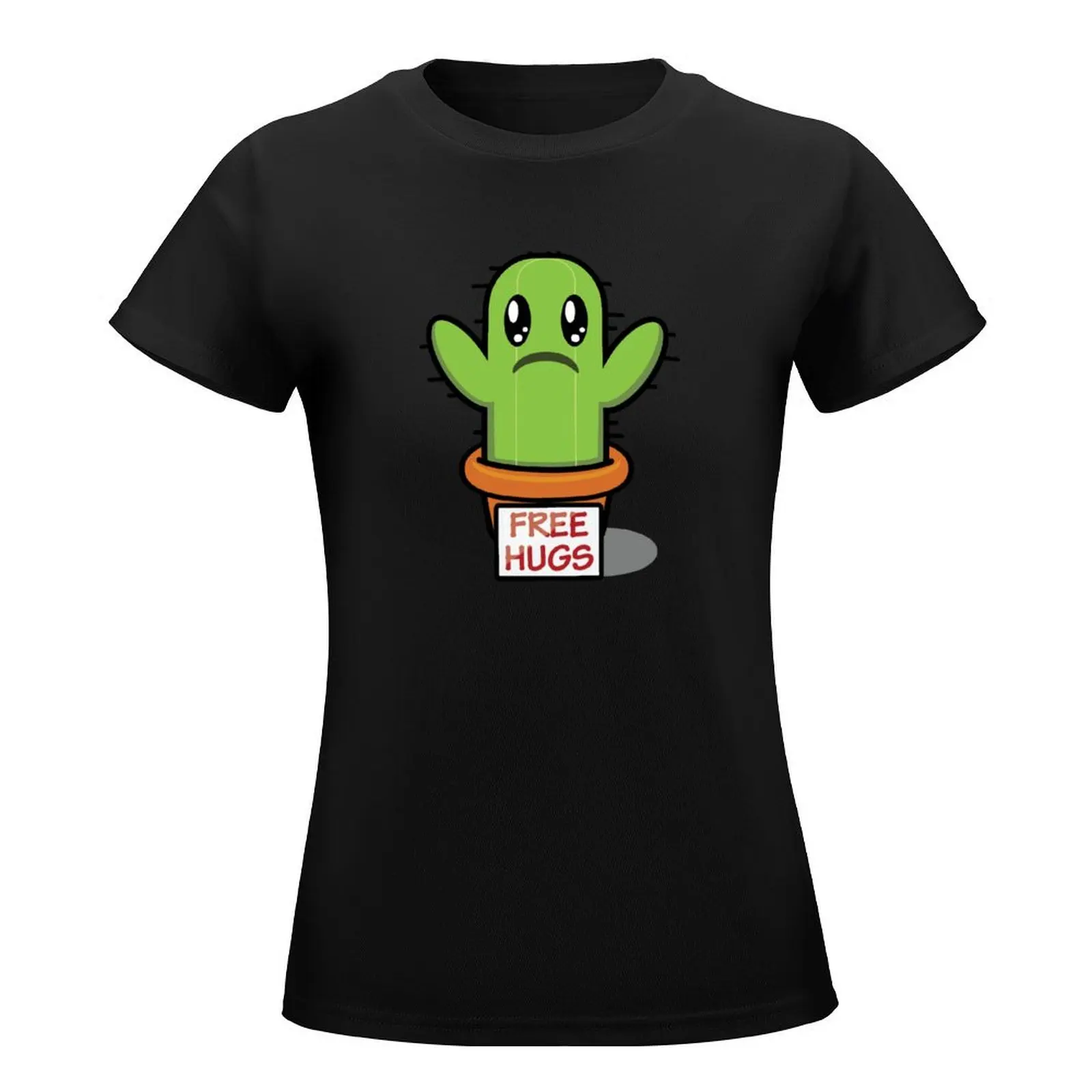 Livre Abraços-Sorrindo T-shirt do cacto para mulheres, roupa lisa do anime, blusa