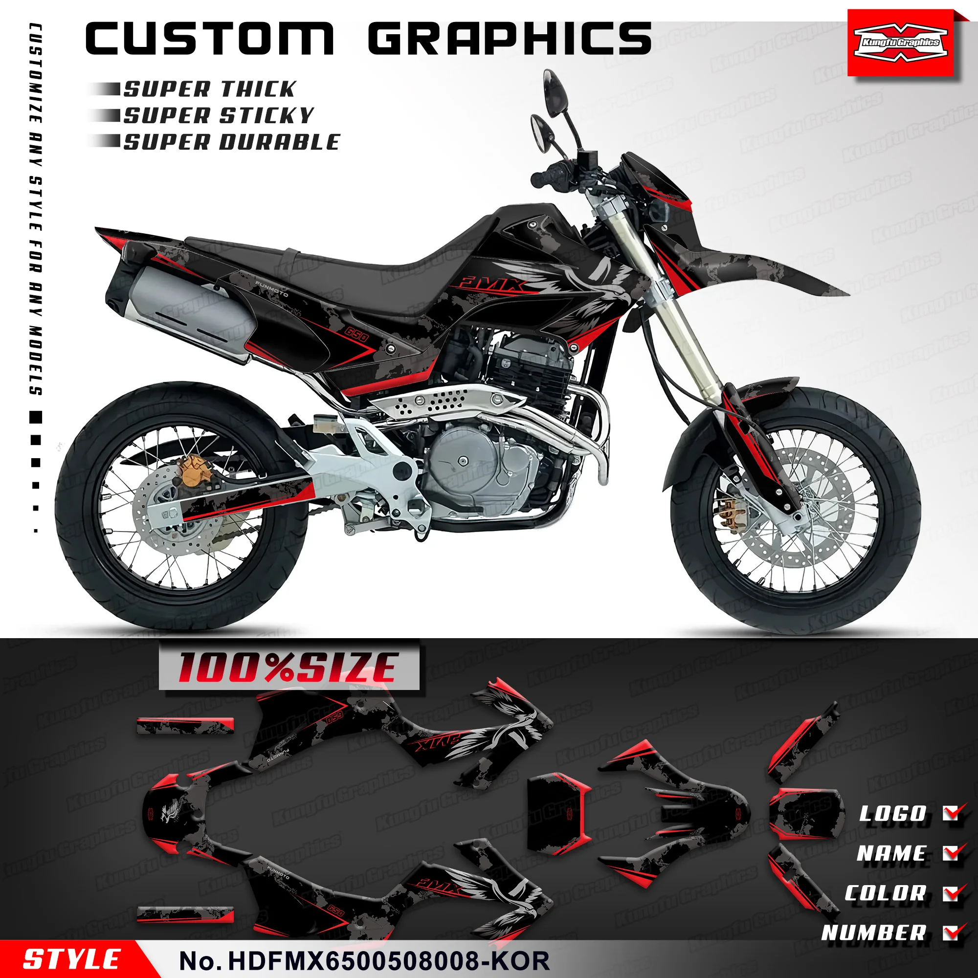 

KUNGFU GRAPHICS Custom Sticker Kit Motorcycle Graphics for HONDA FMX 650 FMX650 2005 2006 2007 2008 Vinyl Decal, Decorative