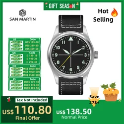 Reloj piloto Retro San Martin de 39mm NH35, relojes mecánicos automáticos para hombre, reloj de pulsera luminoso de buceo de 20bar, SN0030G-2 de zafiro