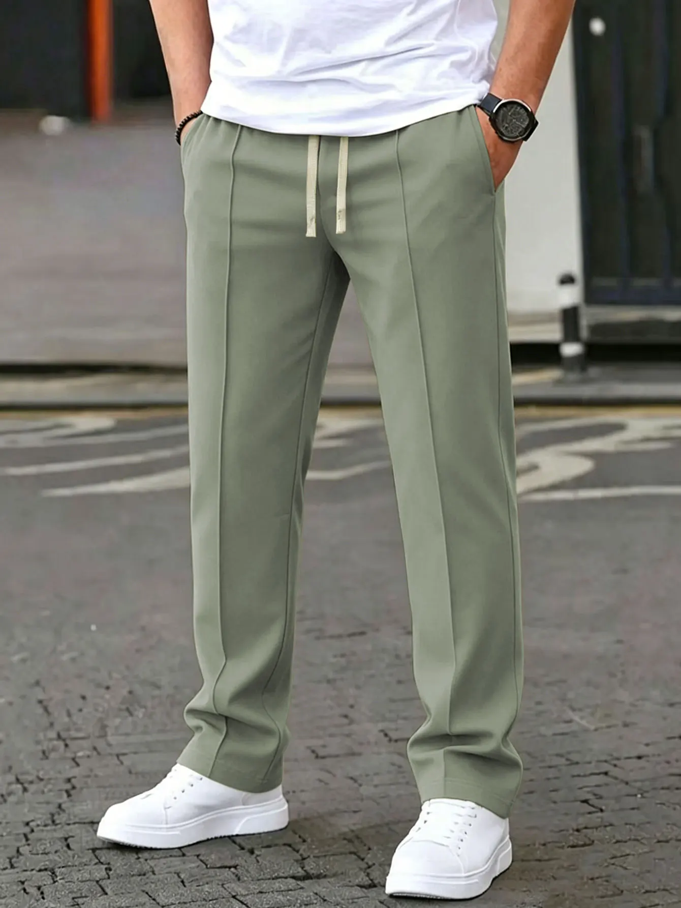 Herren Leichte Casual Cleanfit Business Minimalistische Anzug-Stil Sporthose Lose Jogginghose mit Kordelzug – Detail 7