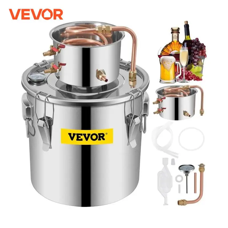 VEVOR 3 5 8 Gal Alcohol Distiller Alambic Moonshine Still Stainless Copper DIY Home Brew Water Wine Essential Oil Brewing Kit