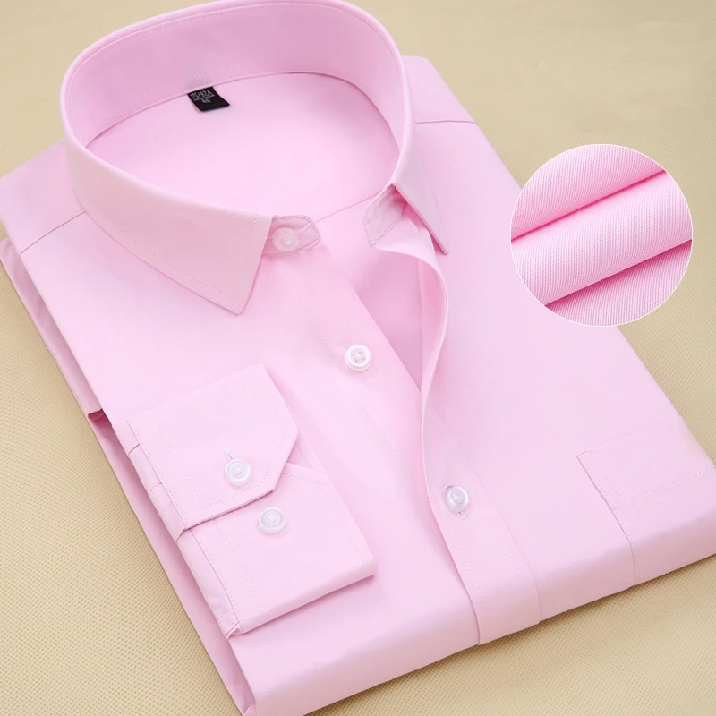 Plus Size Men's Formal Shirt Long Sleeve Solid Color  Anti-wrinkle Non-ironing Fashion Business Office Men Wear S~7XL