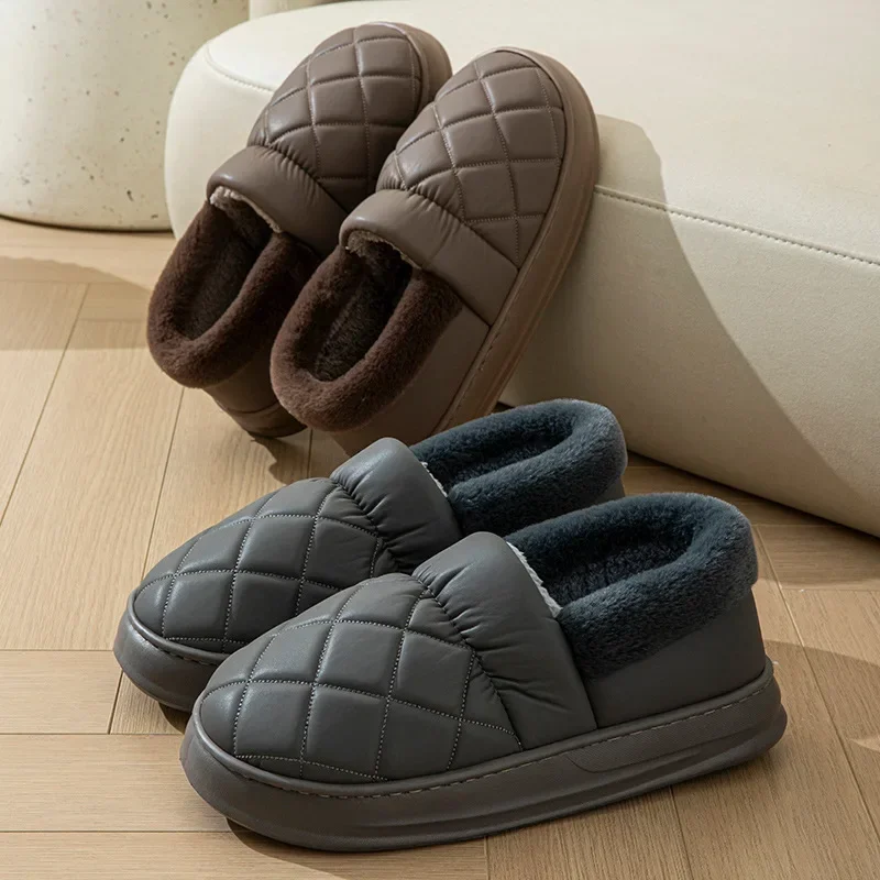 Big Size 50 51 Winter Warm Slippers Waterproof Home Men Casual Shoes Bedroom Indoor Non Slip Flats Outdoor Platform Furry Slides