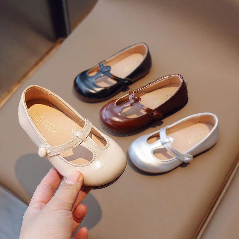 Girls T-Strap Mary Jane Shoes Retro Style Children Leather Shoes Soft Sole Kids Flats Princess Dress Shoes Non-slip