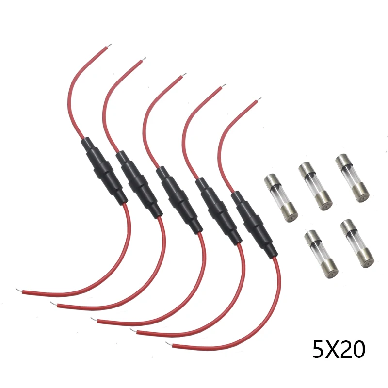 【5PCS】Glass Fuse Holder Screw Type 6X30mm with 22 20 18 16 14AWG Wire Cable 250V 6X30MM Glass Fuse Tube Fuse Casing