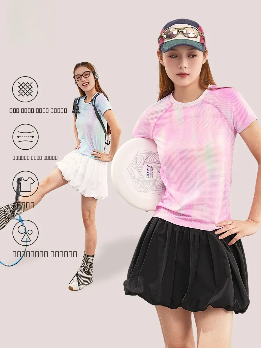 

LALPINA Moisture-ng Qui-Dry Sport ort-Sve Lightweight adient Aurora Color Blo round Ne T-irt Women's Faion