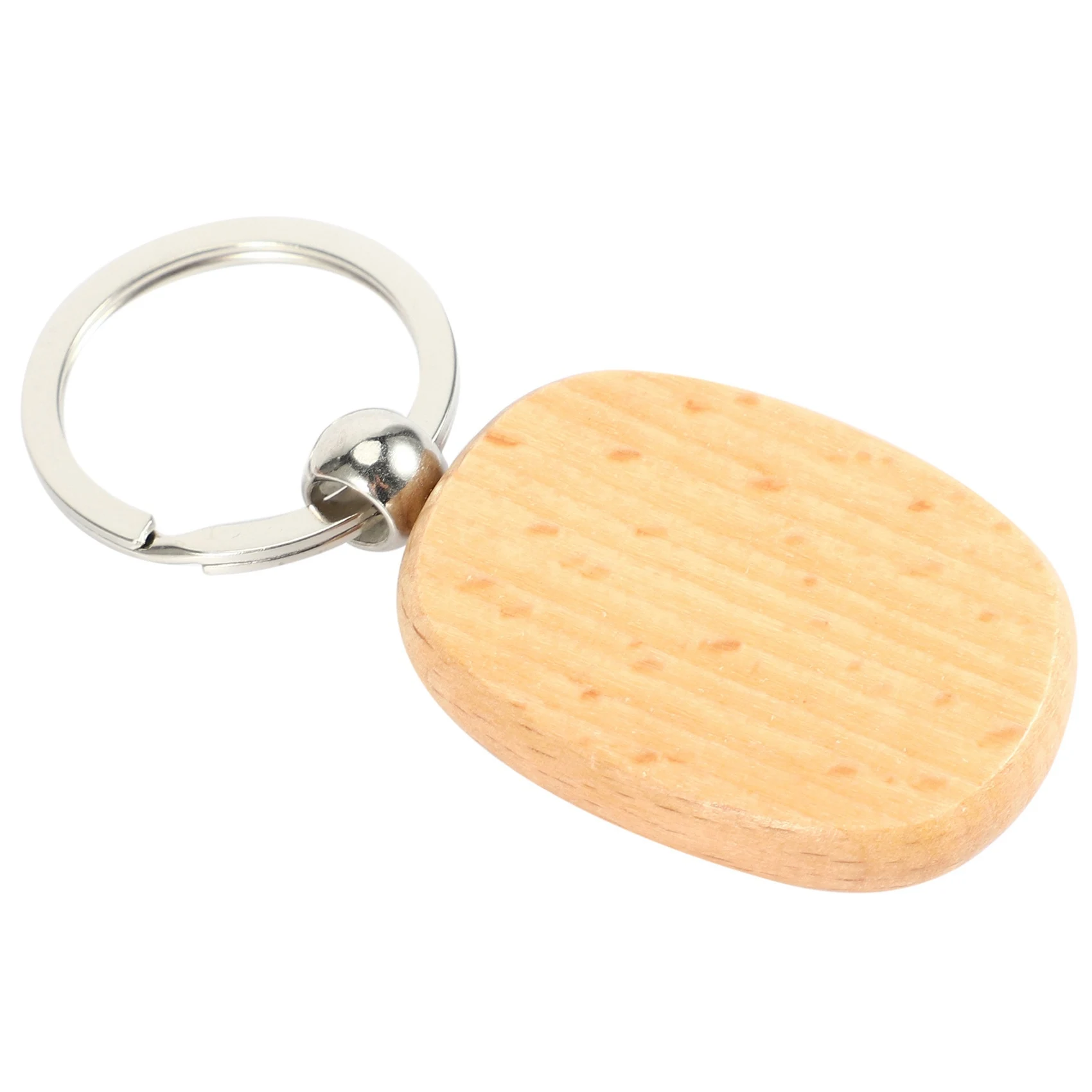 ABWR-40Pcs سلسلة مفاتيح خشبية فارغة DIY سلاسل المفاتيح الخشبية العلامات الرئيسية الهدايا البيضاوي الأصفر