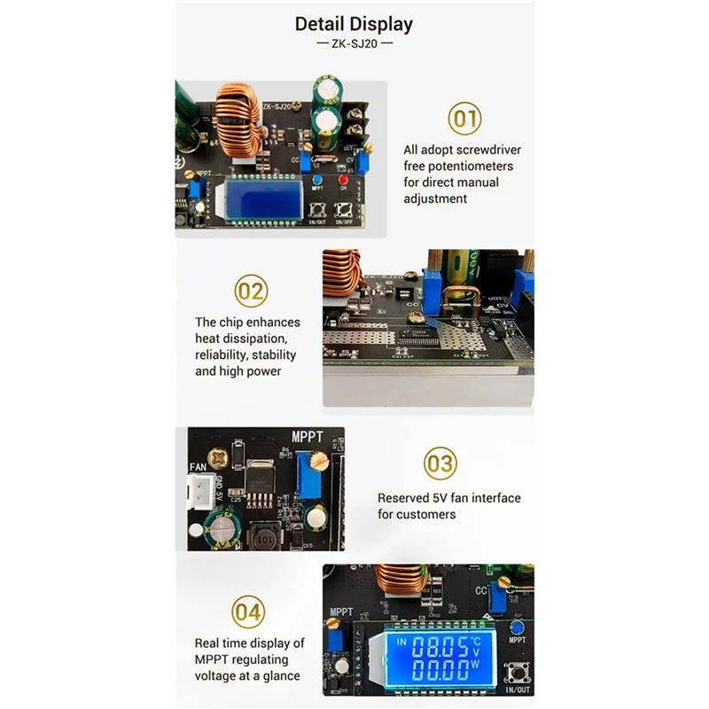 

2X ZK-SJ20 Automatic Step Up Down Module MPPT Buck Boost Converter Power Supply Module Adjustable Board