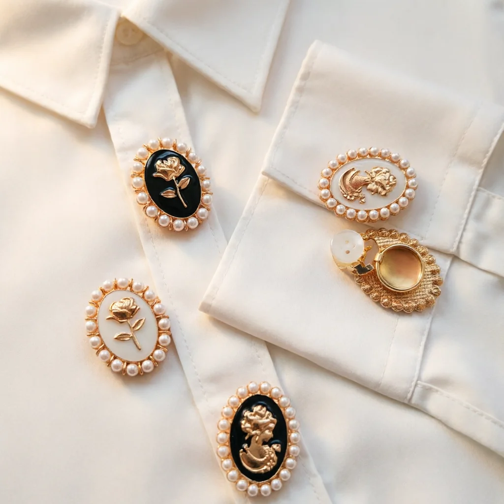 4 pièces de couvre-boutons élégants en métal classique avec perles pour la décoration de vêtements DIY, boutons décoratifs en alliage pour chemises et manches