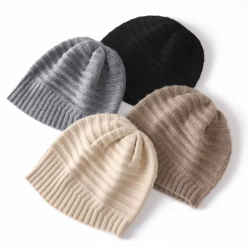 

Sparsil 100%Pure Cashmere Beanies for Women Winter 2022Stripe Solid Warm Wool Beanie Bonnets y2k Knitted Skullies Cute Hats Caps