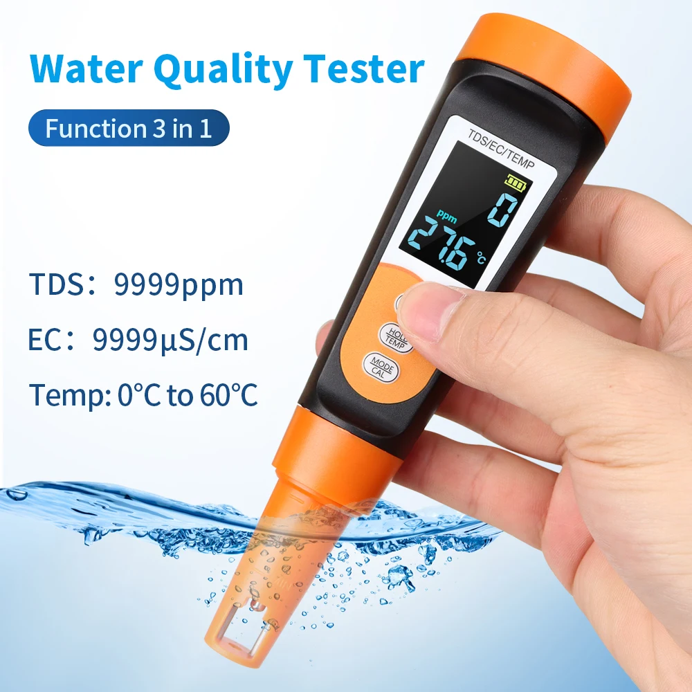 Multi-functional Water Quality Tester 3 in 1 EC TDS Temp Meter Type-C Charging Voice Broadcast Multi-Parameter Water Tester