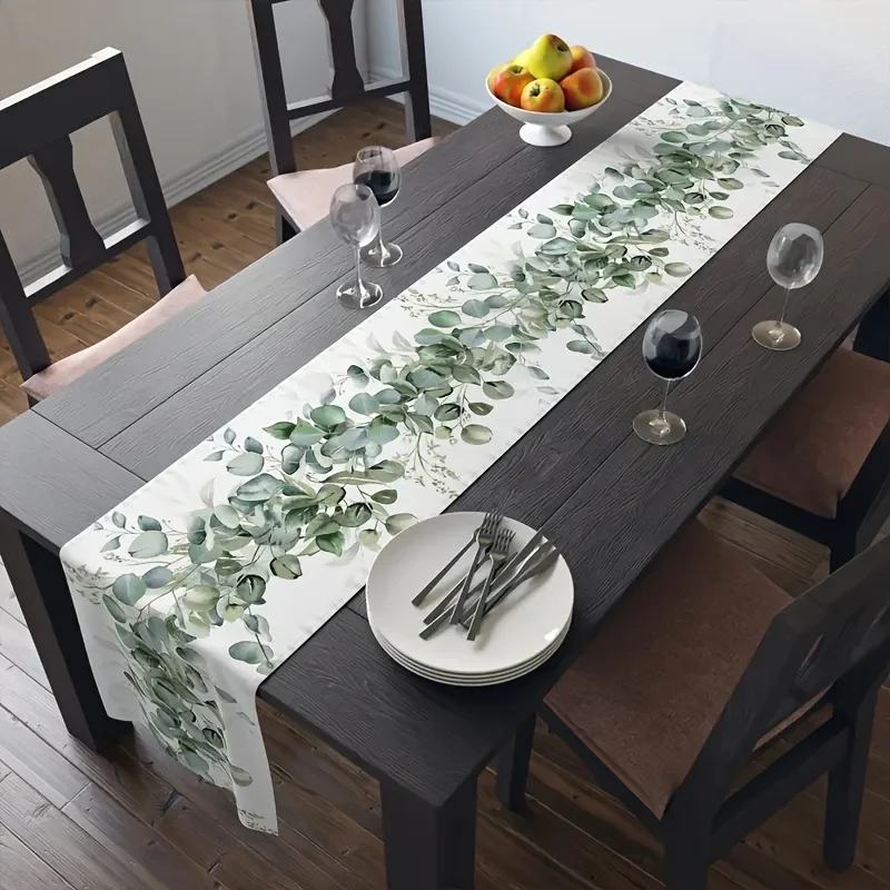 1 Piece of Plant-Themed Table Runner with Eucalyptus Leaf Pattern - Suitable for Home Dining Decoration, Spring-Themed Party, Bride Gifts and Country Style Activities