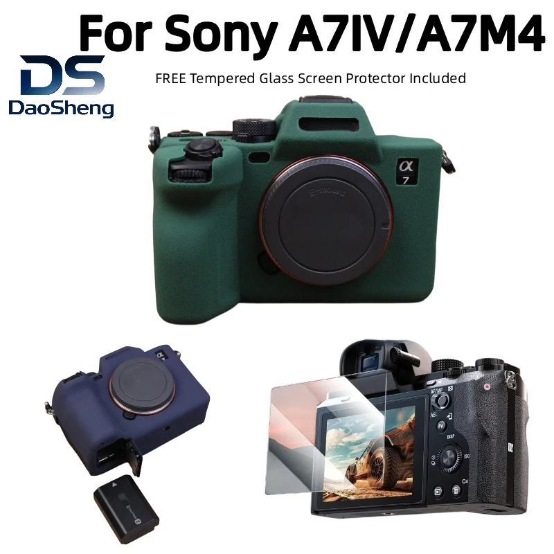 Flexible Rubber Silicone Shell，Anti-Drop Mirrorless Body Skin Bag For Sony A7IV/A7M4 Camera Bag +1PCS Free Tempered Film