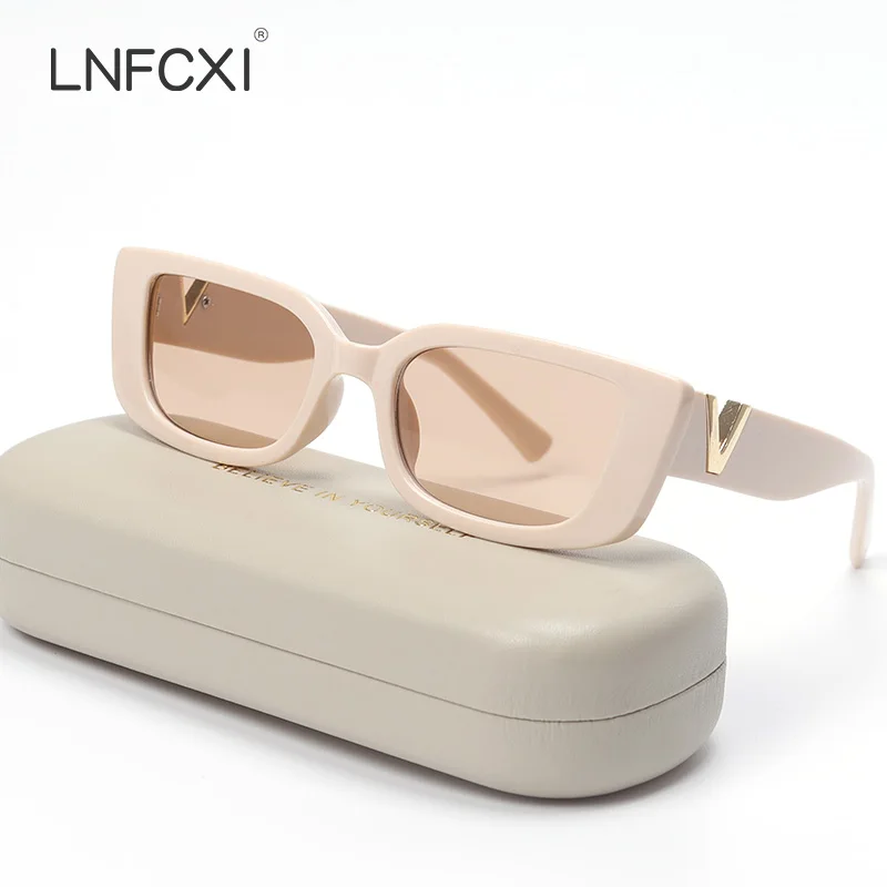 LNFCXI Retro Small Frame Cat Eye Sunglasses for Women Luxury V  Sun Glasses Men Fashion Jelly Sunglasses with Metal Hinges