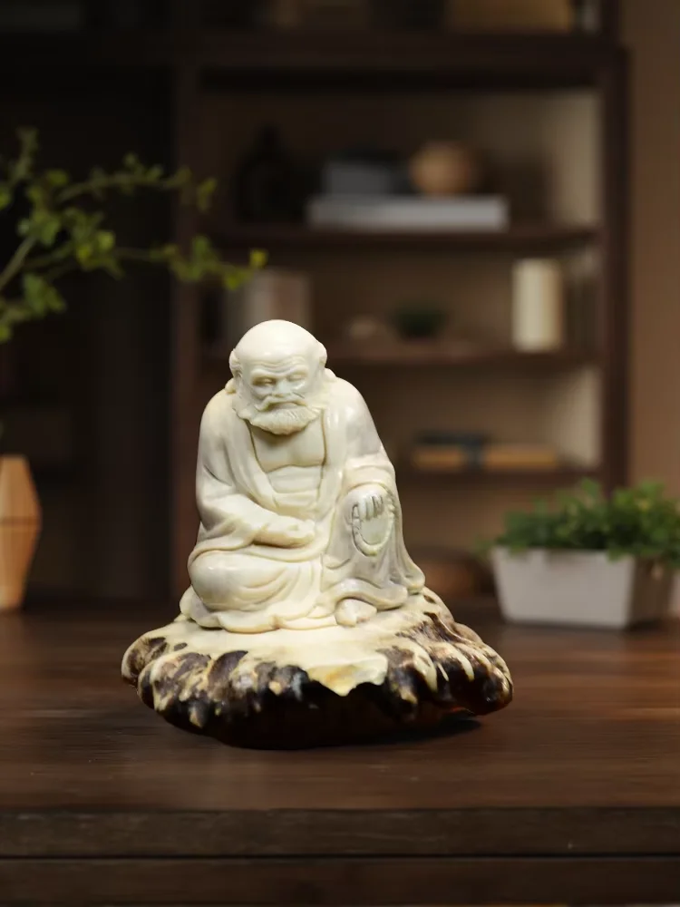 Old deer horn antler carve integrated Bodhidharma Lotus Terrace Sitting Buddha Amitabha Buddha Town House Exorcism