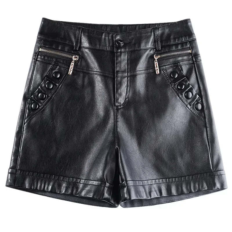 Plus rozmiar 6XL skórzane spodenki damskie jesień zima PU skóra Sexy szorty prosto szczupła wysoka talia krótki Femme szorty damskie c5663