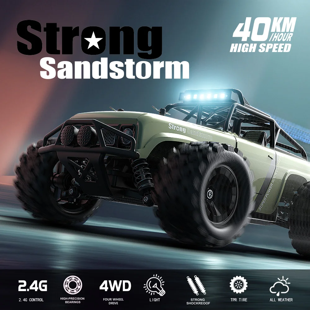 Rc Cars Off Road With LED Light 1:18 Scale Rock Crawler 4WD 2.4Ghz 40KM High Speed Drift Remote Control Monster Truck Toys