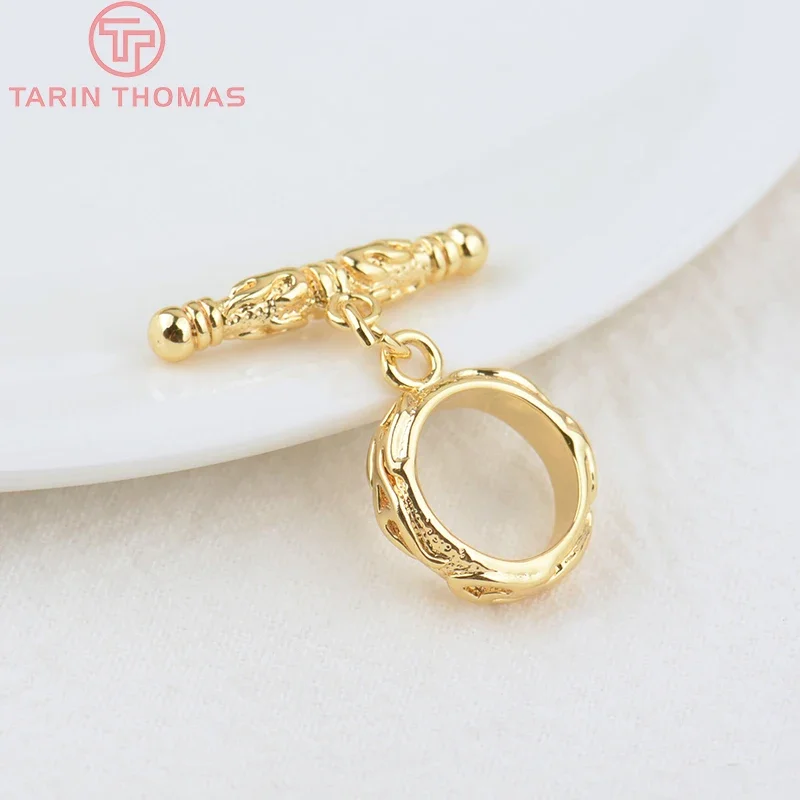 (3263)6 Sets O:14.5x17.5MM T:22x4MM 24K Gold Color Plated Brass Round Bracelet O Toggle Clasps Quality Diy Jewelry Accessories