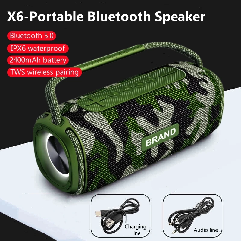 

X6 Portable 20W Super Bass Wireless Bluetooth Speaker IPX6 Waterproof RGB Flashing Light TWS Pairing for Parties Travel Outdoor