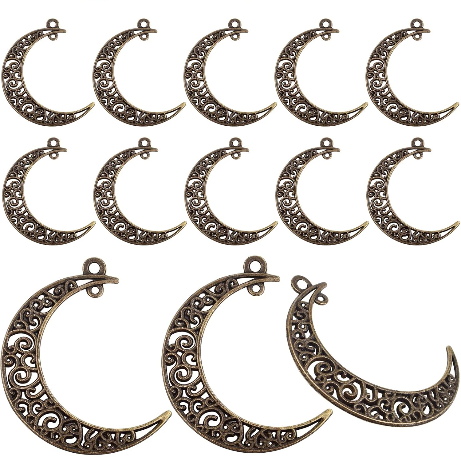 

40 шт. полых подвесок в форме полумесяца, символ Луны, филигранные небесные шармы для самостоятельного изготовления серег, ожерелий, браслетов и украшений