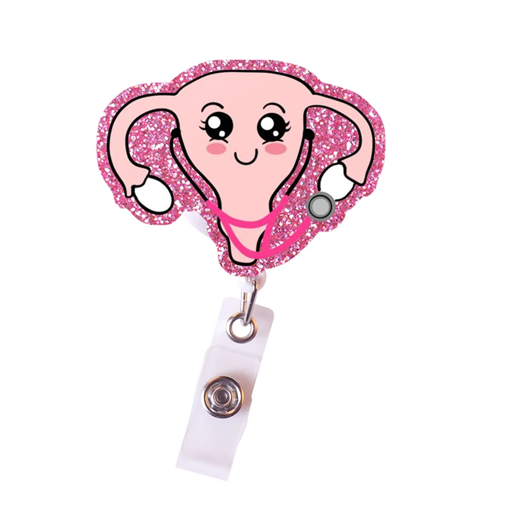 Medical Color Glitter Acrylic Reel Clip Retractable Badge Scroll ID Card for Nurse Doctor Work Certificate Badge Accessories