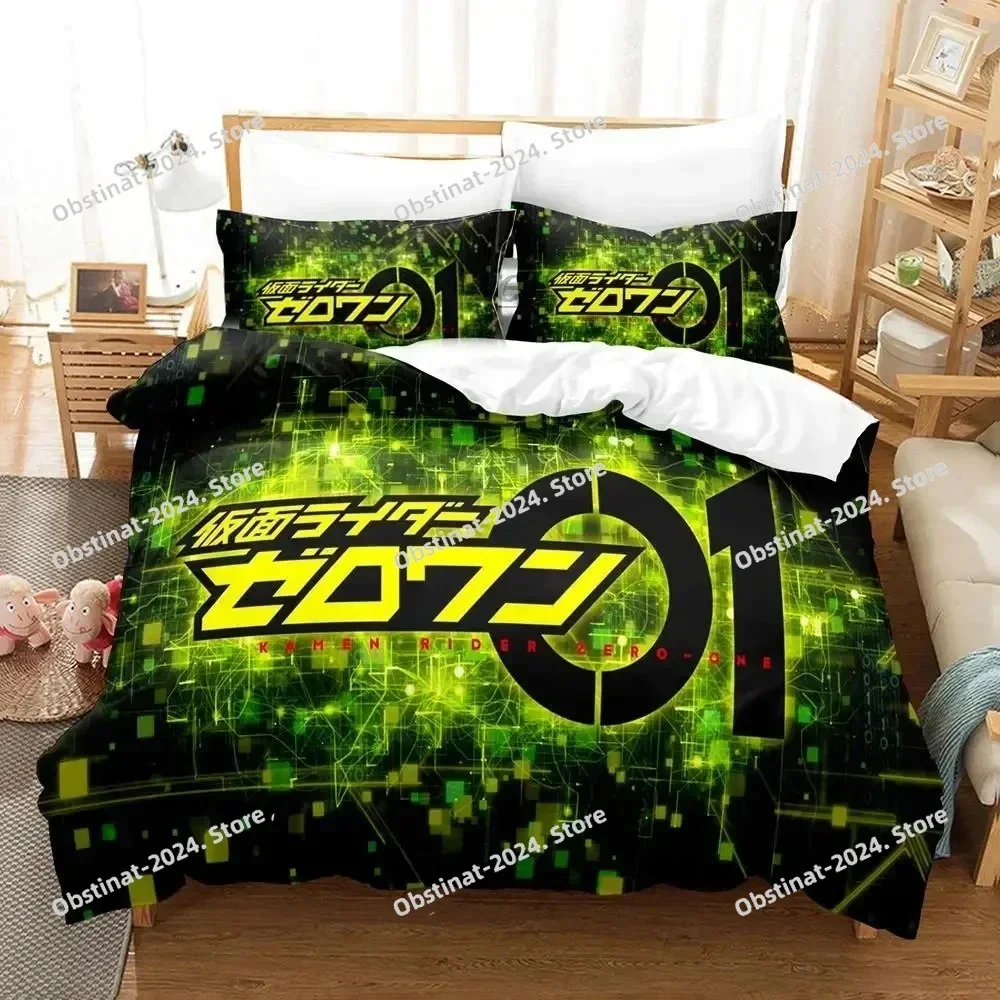 3D Anime Kamen Rider Zero-One 3D Printing Comforter Bedding Set,Duvet Cover Bed Set Quilt Cover Pillowcase,King Queen Size Kid
